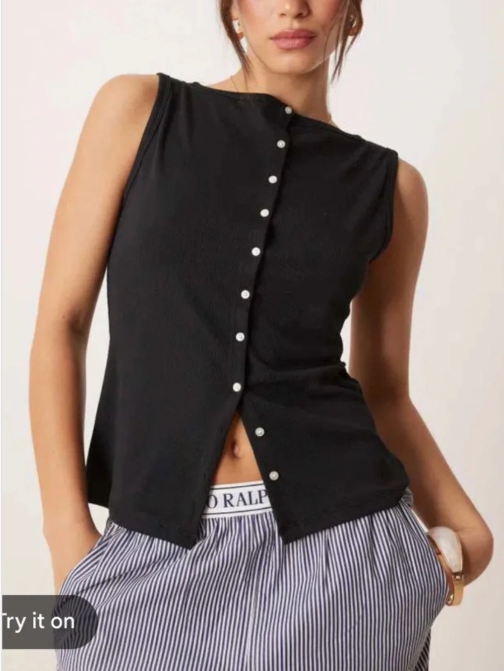 Abercrombie Women’s Black Button-Front Sleeveless Top